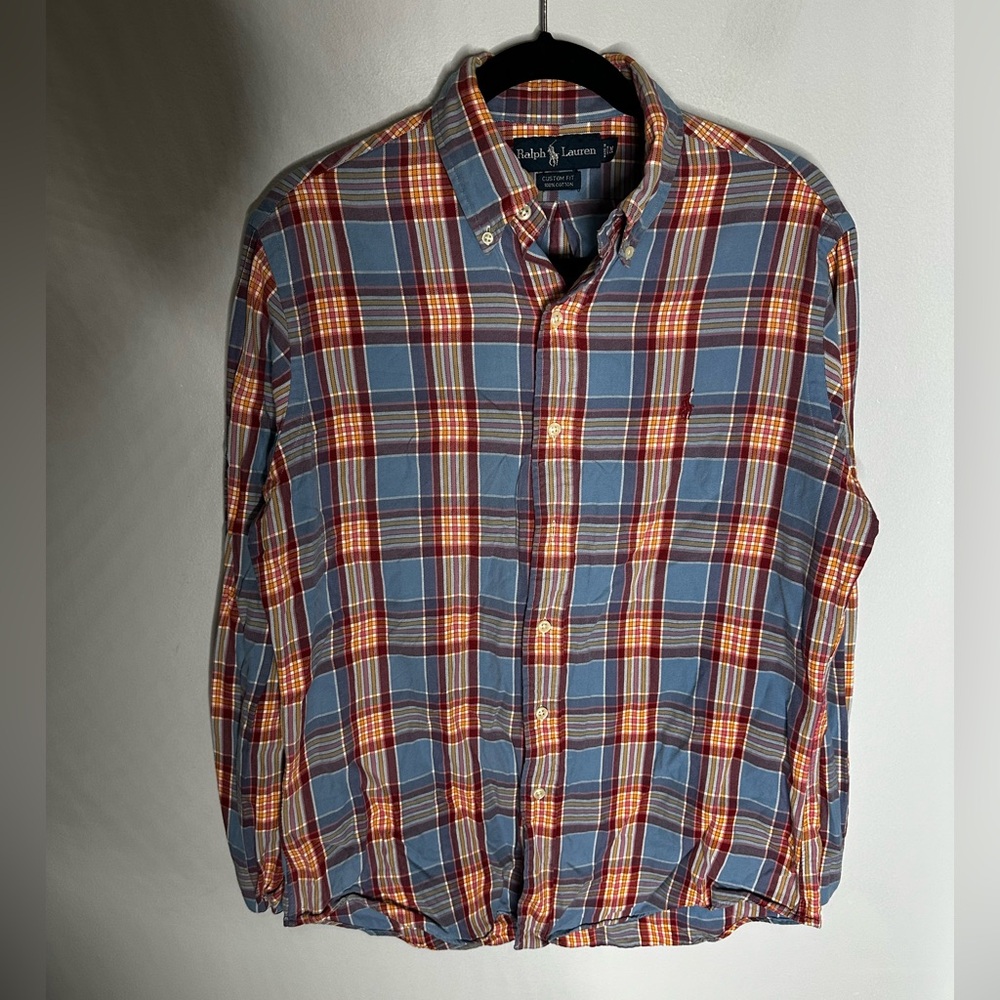 Ralph Lauren Custom Fit Plaid Button-Down Shirt Men’s Medium Blue Red